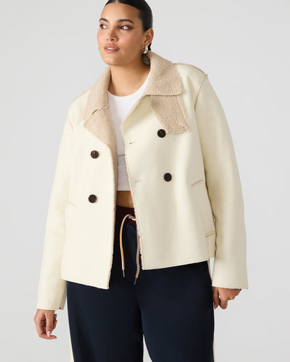 LIV Cream Button-Up Long-Sleeved Collared Women's Coat Steve Madden CREAM