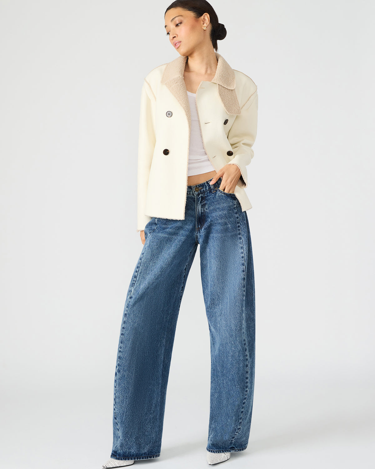 LIV Cream Button-Up Long-Sleeved Collared Women's Coat Steve Madden CREAM