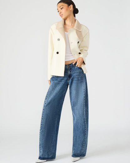 LIV Cream Button-Up Long-Sleeved Collared Women's Coat Steve Madden CREAM