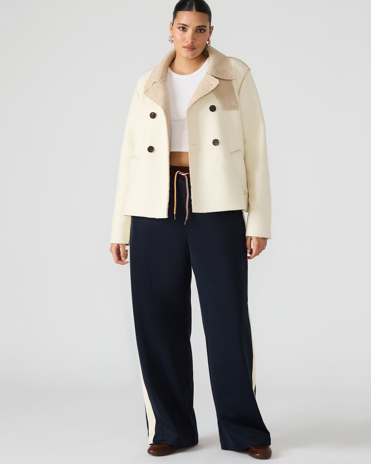 LIV Cream Button-Up Long-Sleeved Collared Women's Coat Steve Madden CREAM