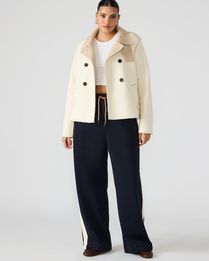LIV Cream Button-Up Long-Sleeved Collared Women's Coat Steve Madden CREAM