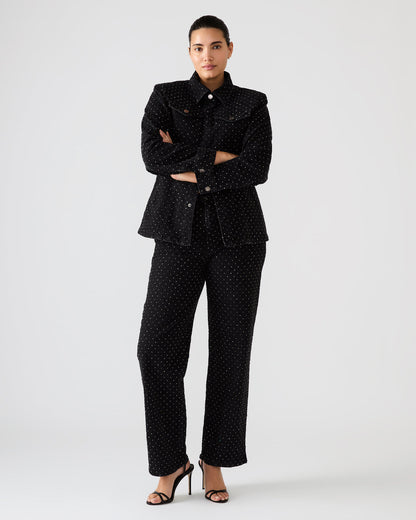 PARC Black Crystal Rhinestone Embellished Long-Sleeved Button-Up Denim Women's Jacket Steve Madden BLACK