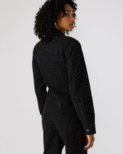 PARC Black Crystal Rhinestone Embellished Long-Sleeved Button-Up Denim Women's Jacket Steve Madden BLACK