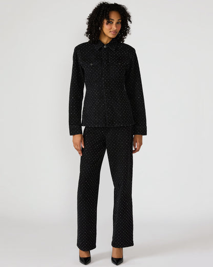 PARC Black Crystal Rhinestone Embellished Long-Sleeved Button-Up Denim Women's Jacket Steve Madden BLACK