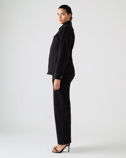 PARC Black Crystal Rhinestone Embellished Long-Sleeved Button-Up Denim Women's Jacket Steve Madden BLACK