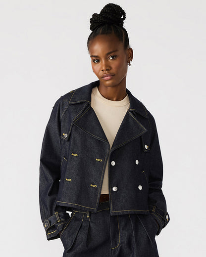 SIRUS Indigo Women's Cropped Denim Trench Coat Steve Madden INDIGO
