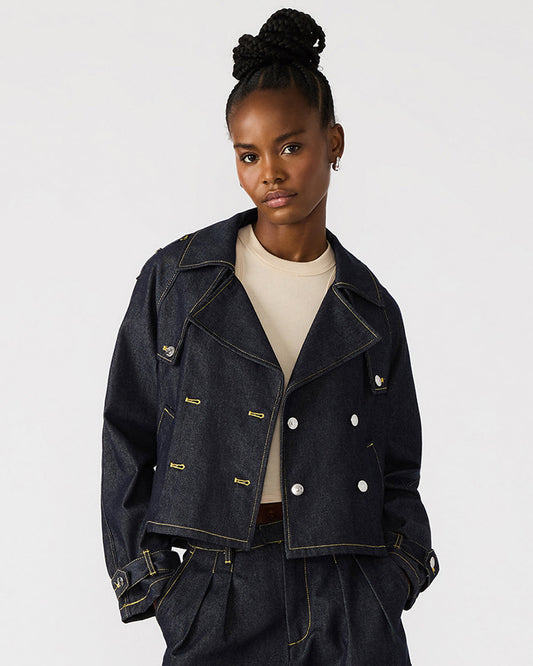 SIRUS Indigo Women's Cropped Denim Trench Coat Steve Madden INDIGO