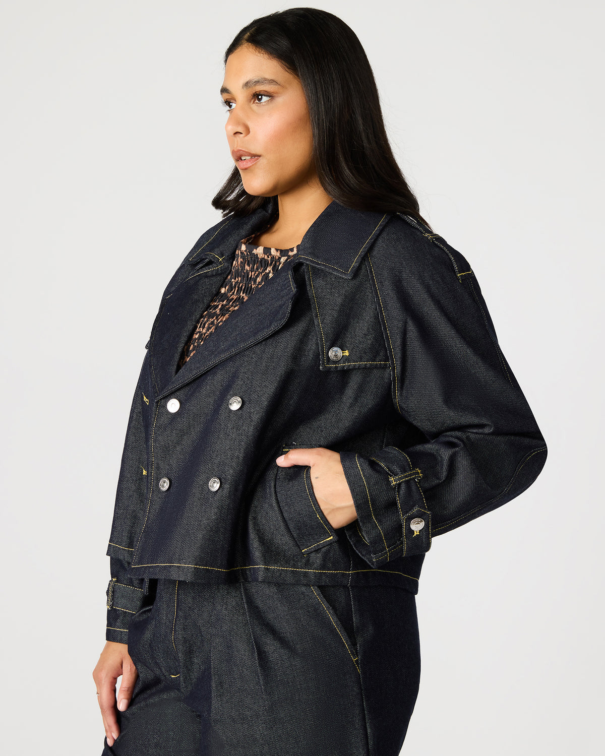 SIRUS Indigo Women's Cropped Denim Trench Coat Steve Madden INDIGO