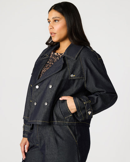 SIRUS Indigo Women's Cropped Denim Trench Coat Steve Madden INDIGO