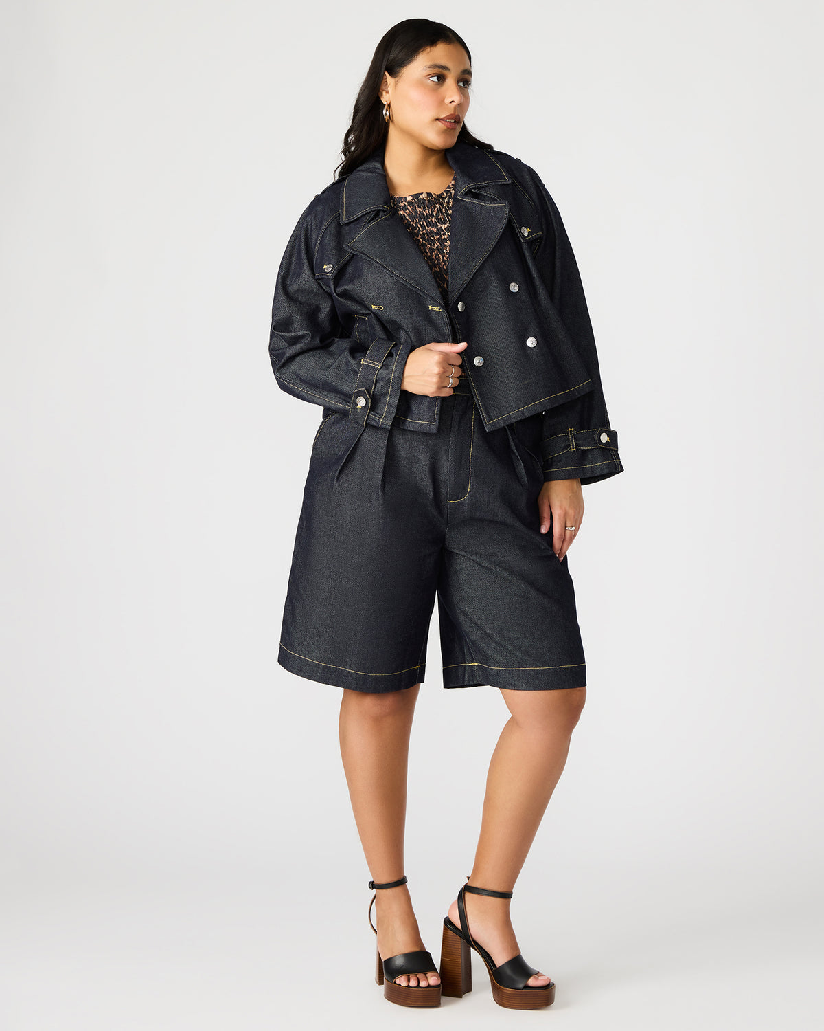 SIRUS Indigo Women's Cropped Denim Trench Coat Steve Madden INDIGO