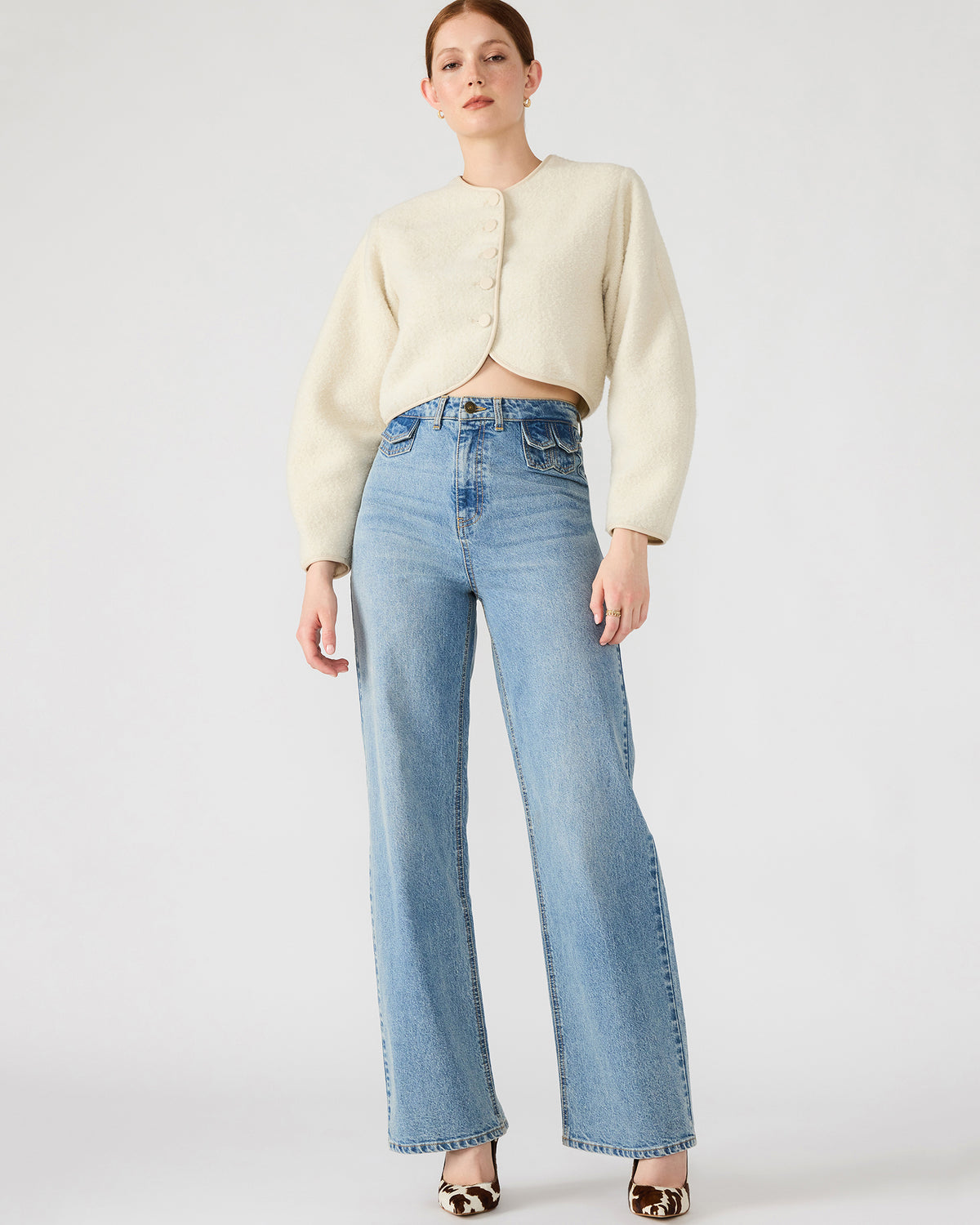 EMILI Cream Long-Sleeved Bubble Button-Up Women's Jacket Steve Madden CREAM