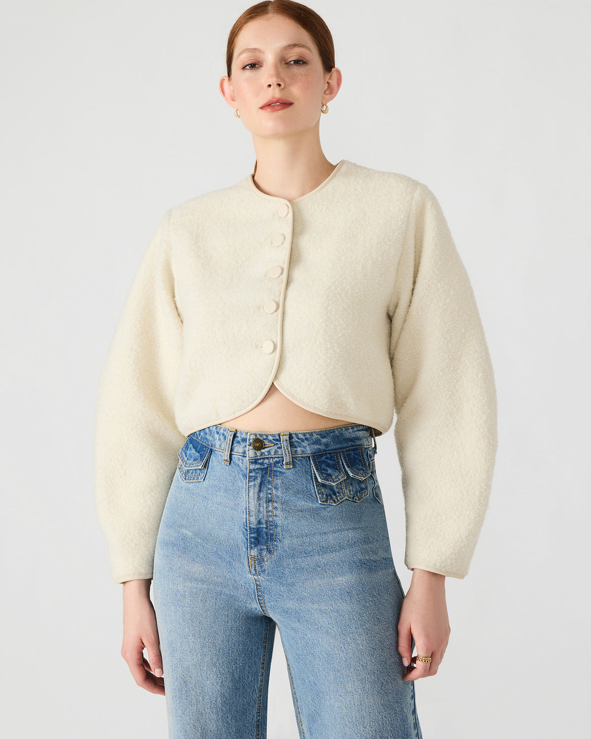 EMILI Cream Long-Sleeved Bubble Button-Up Women's Jacket Steve Madden CREAM