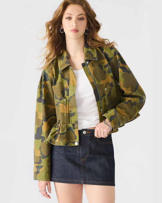 SLOAN Camouflage Long-Sleeved Zip-Up Women's Jacket Steve Madden EVERGLADE
