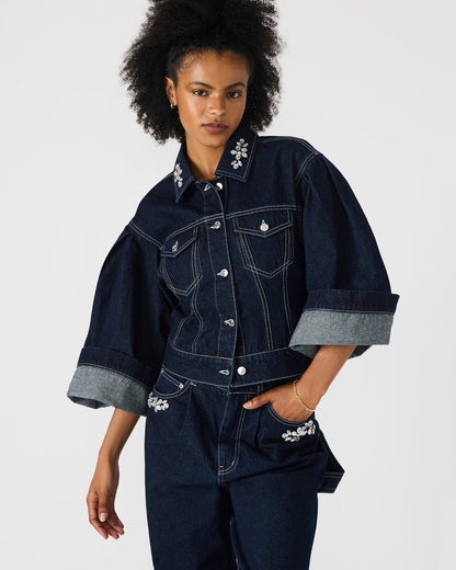 DOROTHY Bijou Blue Button-Up Denim Embellished Women's Jacket Steve Madden BIJOU BLUE
