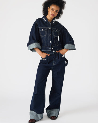 DOROTHY Bijou Blue Button-Up Denim Embellished Women's Jacket Steve Madden BIJOU BLUE