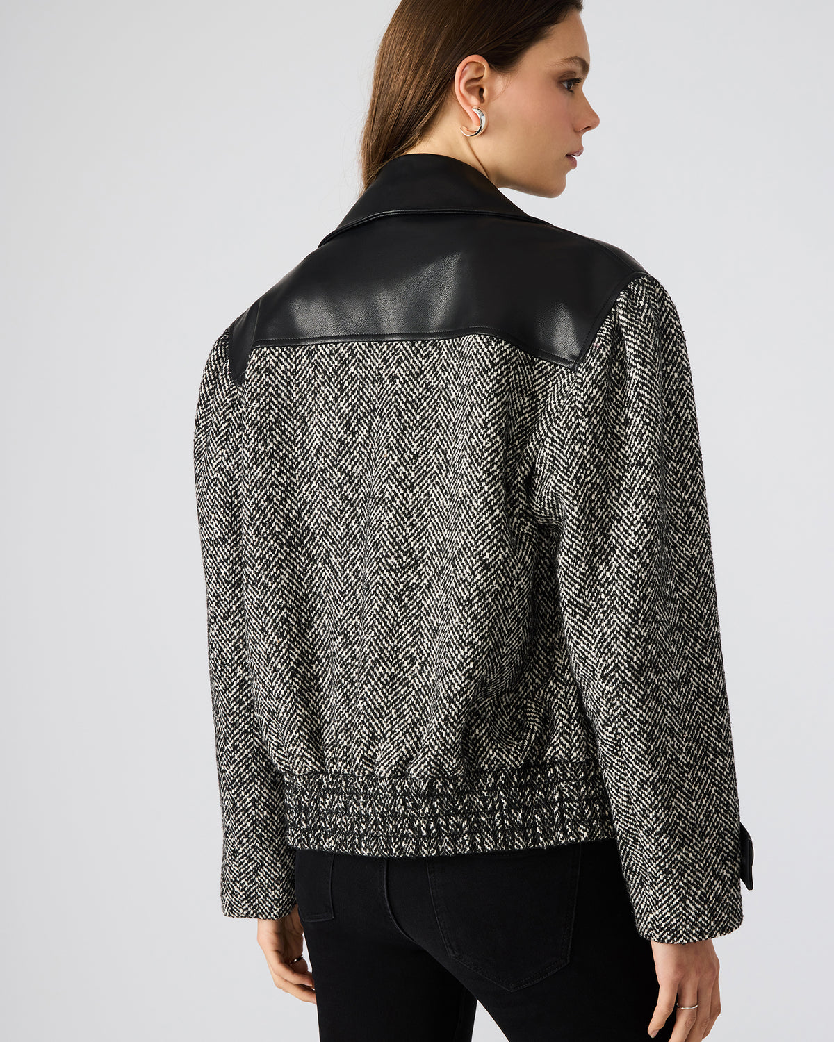 MERCEDES Black Multi Long-Sleeved Button-Up Faux Leather Women's Coat Steve Madden BLACK MULTI