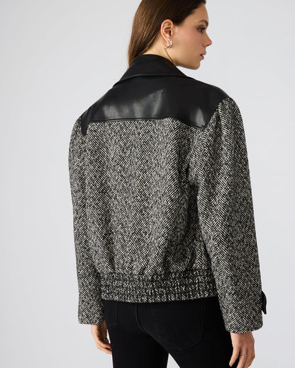 MERCEDES Black Multi Long-Sleeved Button-Up Faux Leather Women's Coat Steve Madden BLACK MULTI
