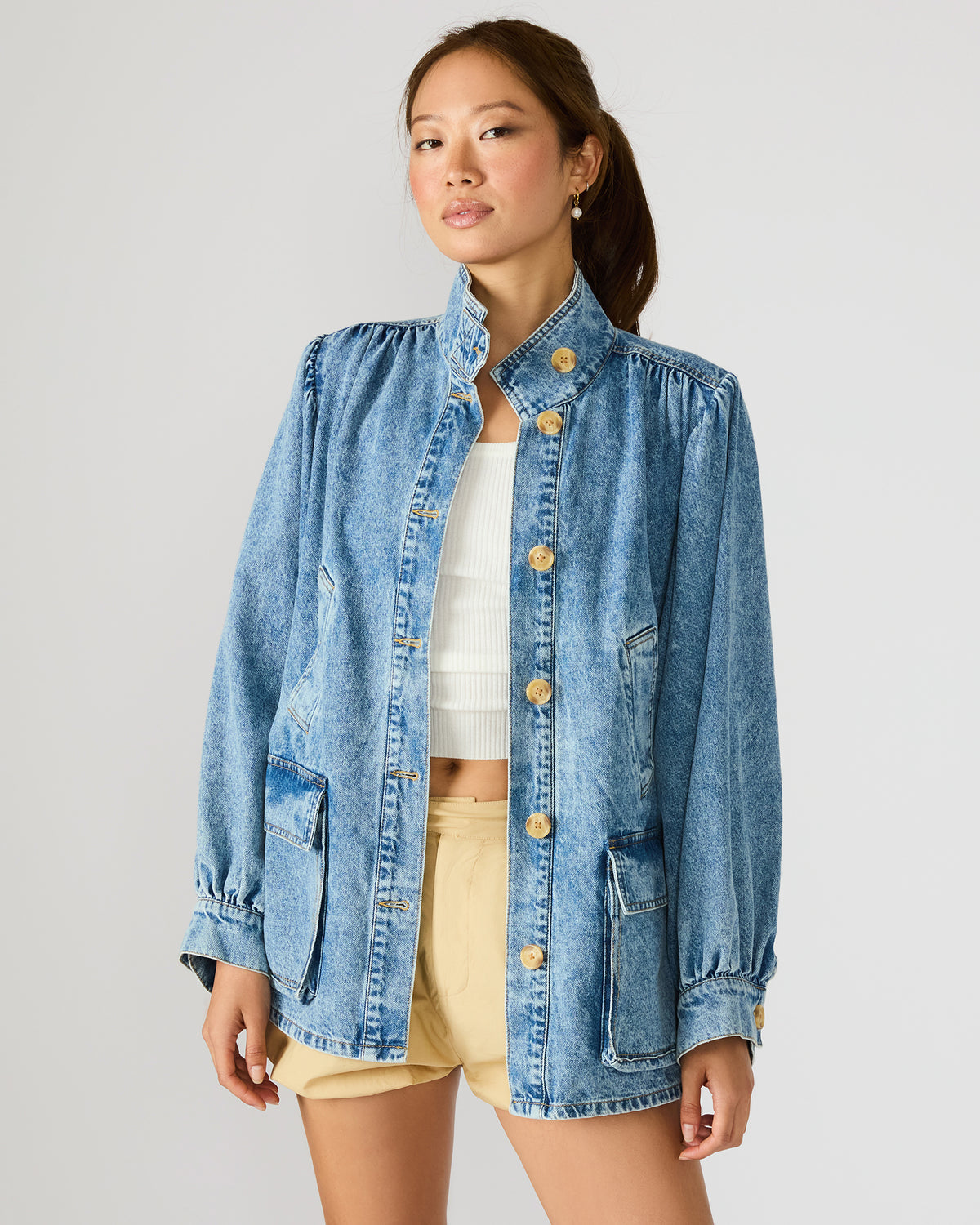 MARCELINE Denim Forever Blue Button-Up Long-Sleeved Women's Jacket Steve Madden FOREVER BLUE