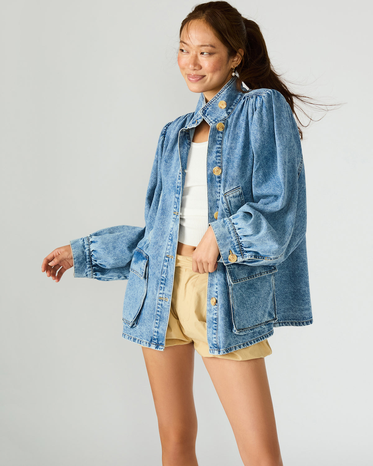 MARCELINE Denim Forever Blue Button-Up Long-Sleeved Women's Jacket Steve Madden FOREVER BLUE