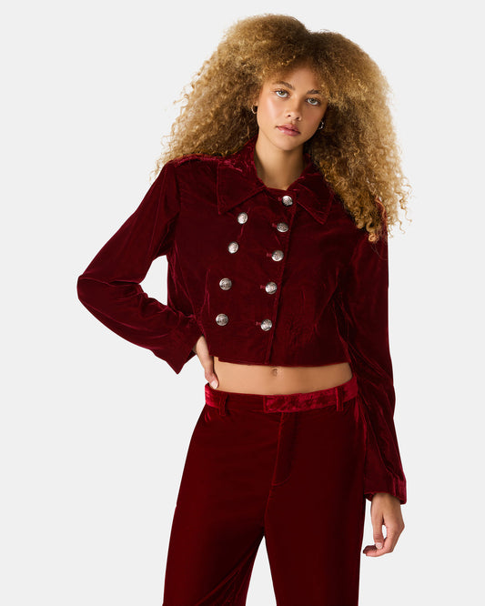 TONIA Red Velvet Button-Up Long-Sleeved Women's Blazer Jacket Steve Madden RED VELVET