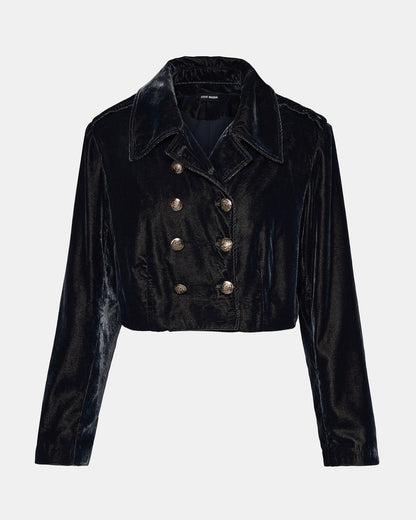 TONIA Indigo Haze Velvet Button-Up Long-Sleeved Women's Blazer Jacket Steve Madden INDIGO HAZE