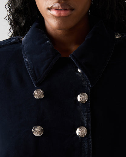 TONIA Indigo Haze Velvet Button-Up Long-Sleeved Women's Blazer Jacket Steve Madden INDIGO HAZE
