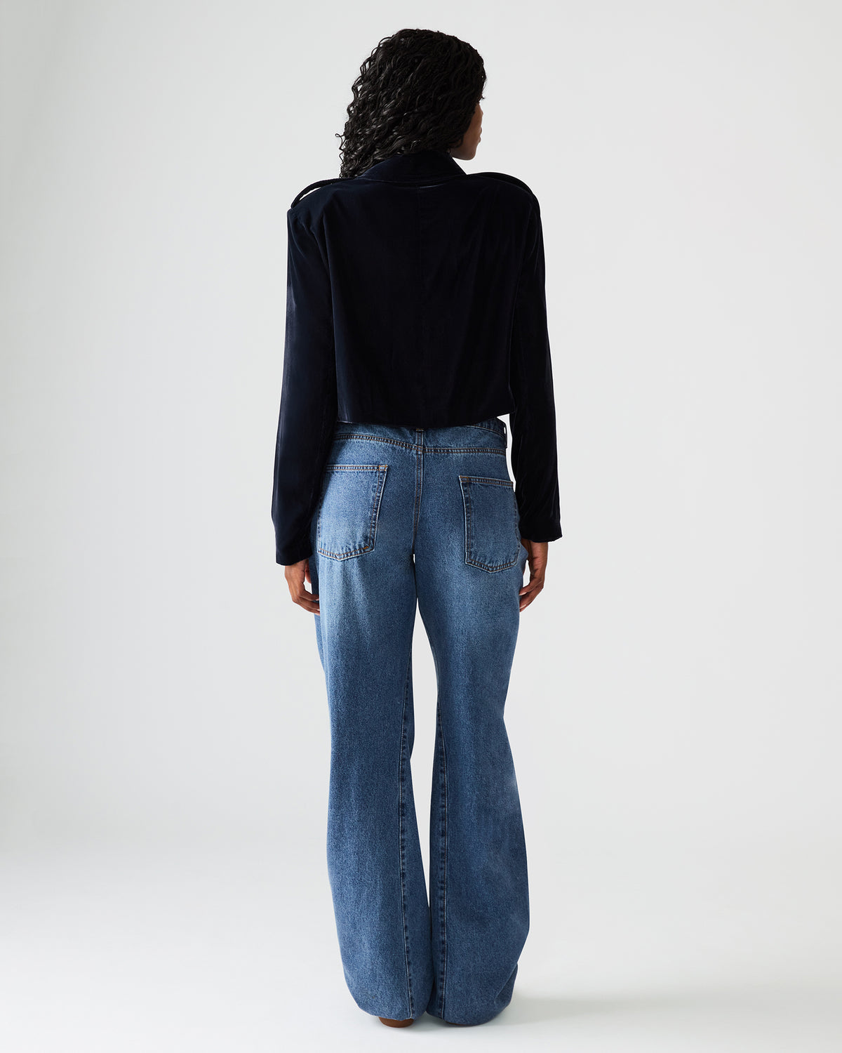 TONIA Indigo Haze Velvet Button-Up Long-Sleeved Women's Blazer Jacket Steve Madden INDIGO HAZE