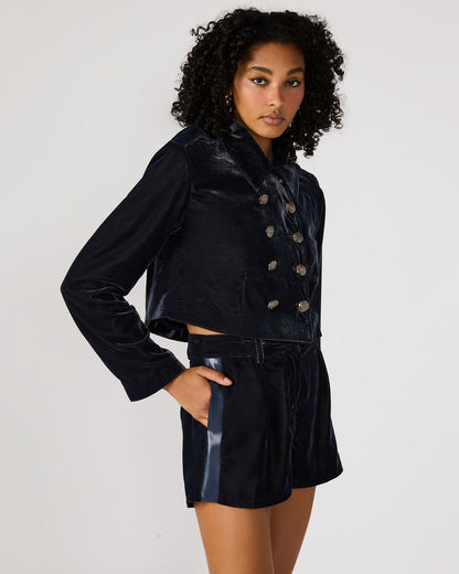 TONIA Indigo Haze Velvet Button-Up Long-Sleeved Women's Blazer Jacket Steve Madden INDIGO HAZE