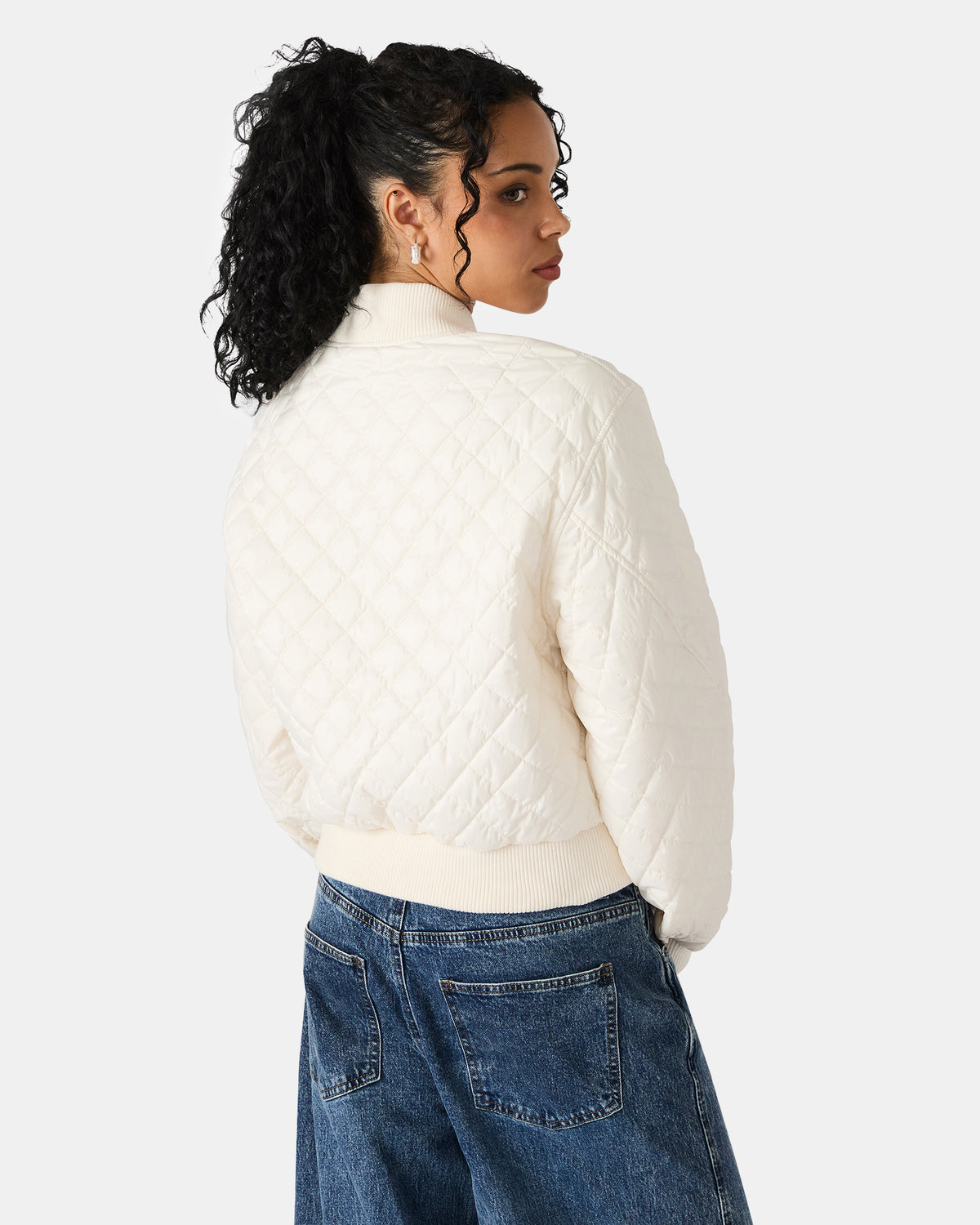 DARLA Ivory Long-Sleeved Zip-Up Quilted Women's Jacket Steve Madden IVORY