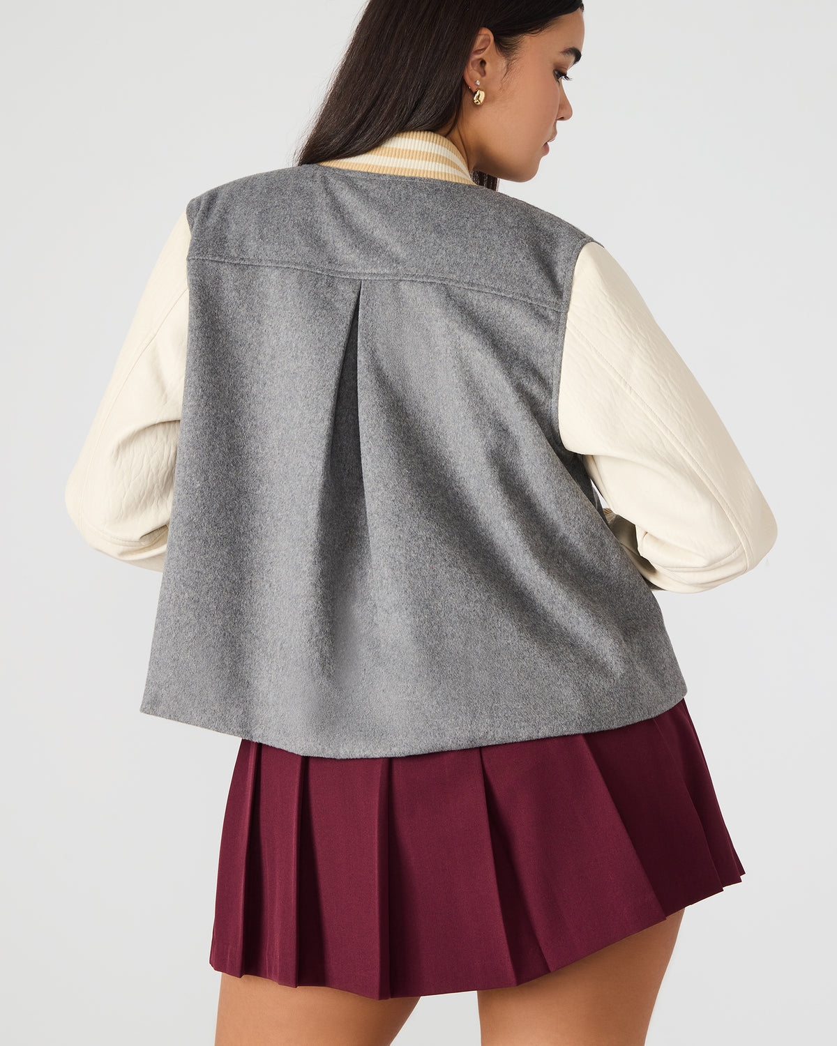 ROONEY Heather Grey Long-Sleeved Varsity Bomber Women's Jacket Steve Madden HEATHER GREY