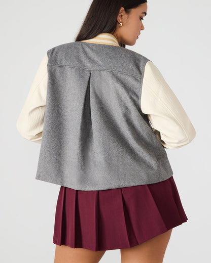ROONEY Heather Grey Long-Sleeved Varsity Bomber Women's Jacket Steve Madden HEATHER GREY