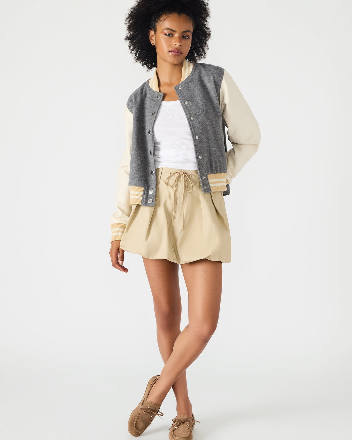 ROONEY Heather Grey Long-Sleeved Varsity Bomber Women's Jacket Steve Madden HEATHER GREY