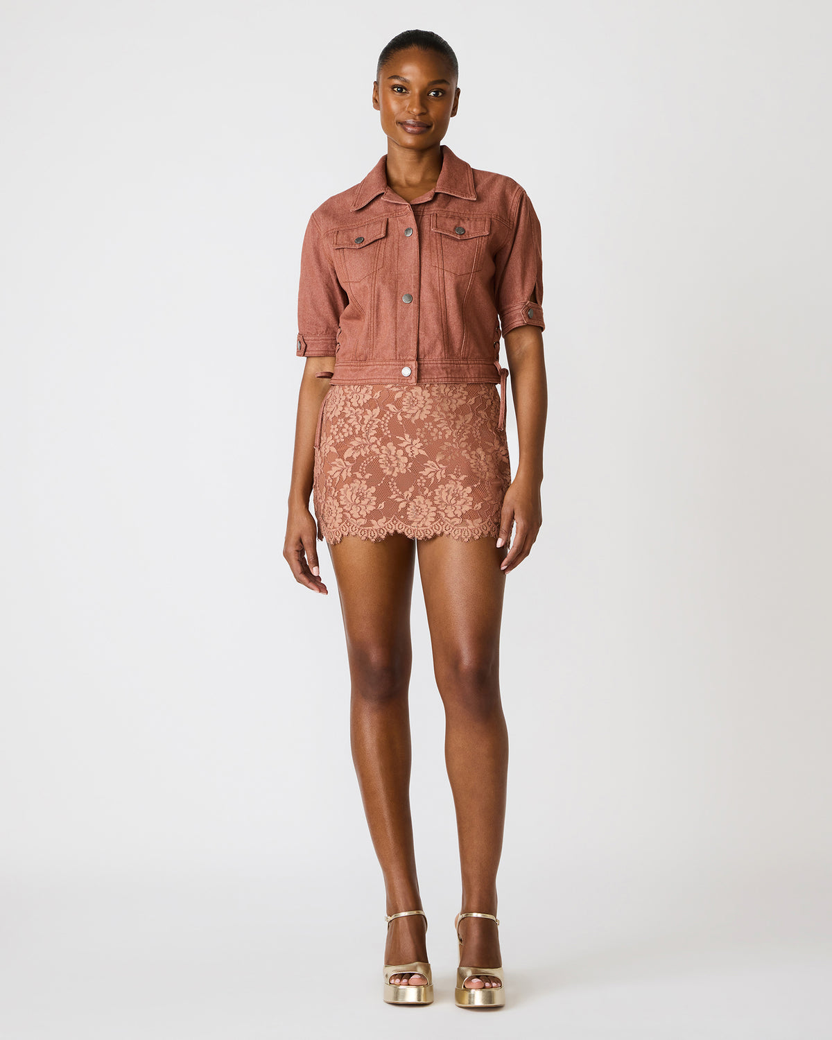 BLU Rust Short-Sleeved Denim Button-Up Women's Jacket Steve Madden RUST
