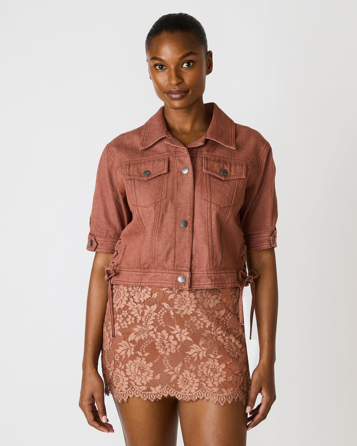 BLU Rust Short-Sleeved Denim Button-Up Women's Jacket Steve Madden RUST
