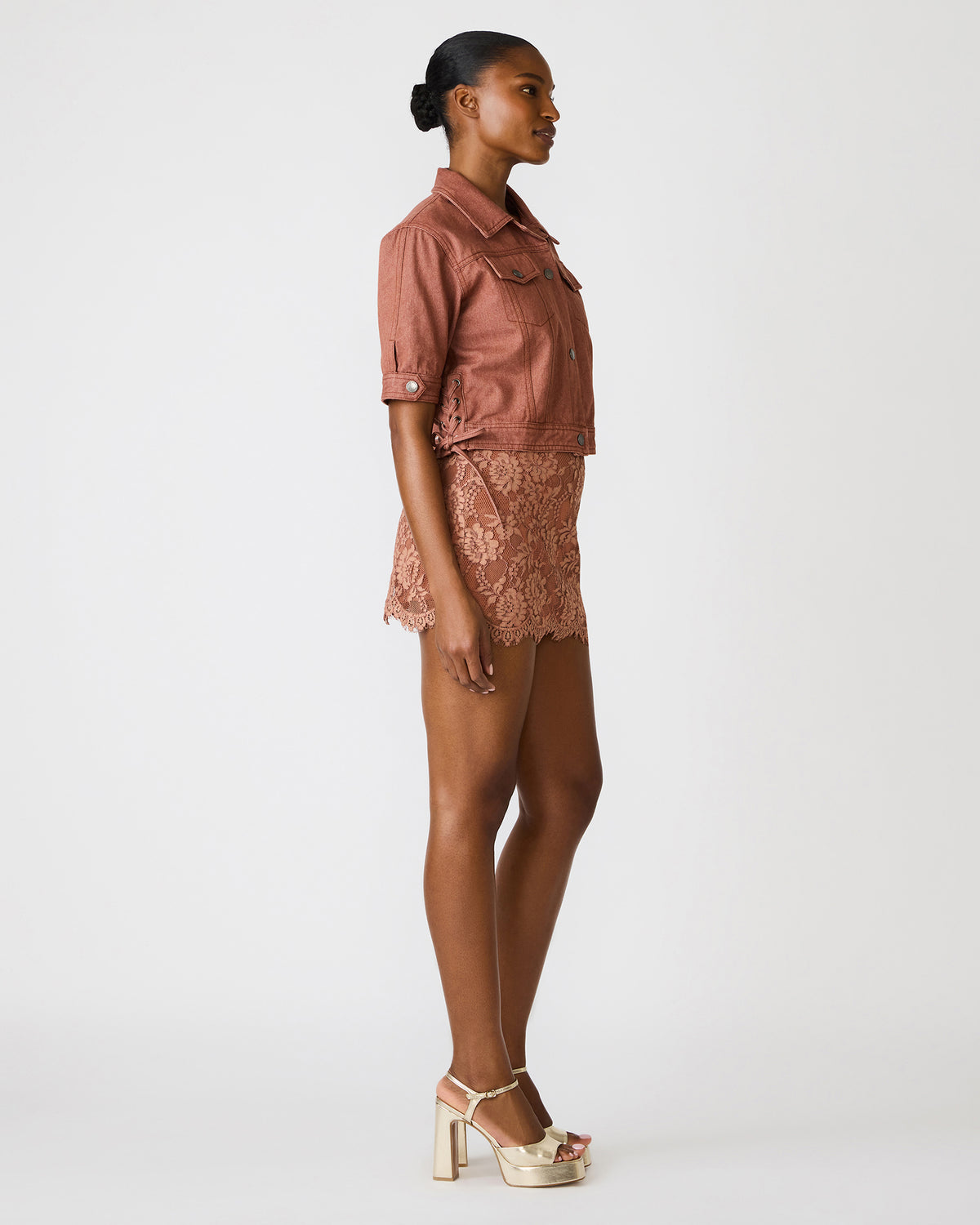 BLU Rust Short-Sleeved Denim Button-Up Women's Jacket Steve Madden RUST