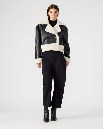 ATHEN Black Women's Faux Leather Shearling Trim Jacket Steve Madden BLACK