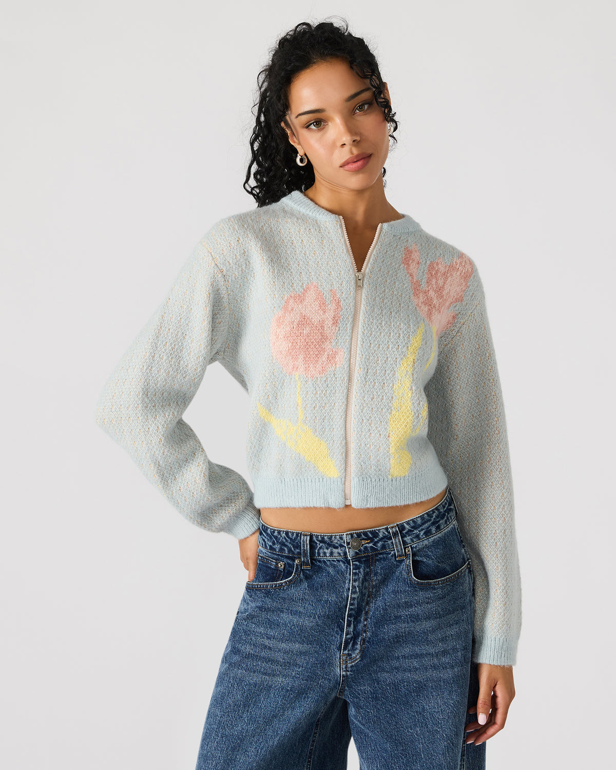 JENA Multi Long-Sleeved Zip-Up Women's Sweater Jacket Steve Madden MULTI