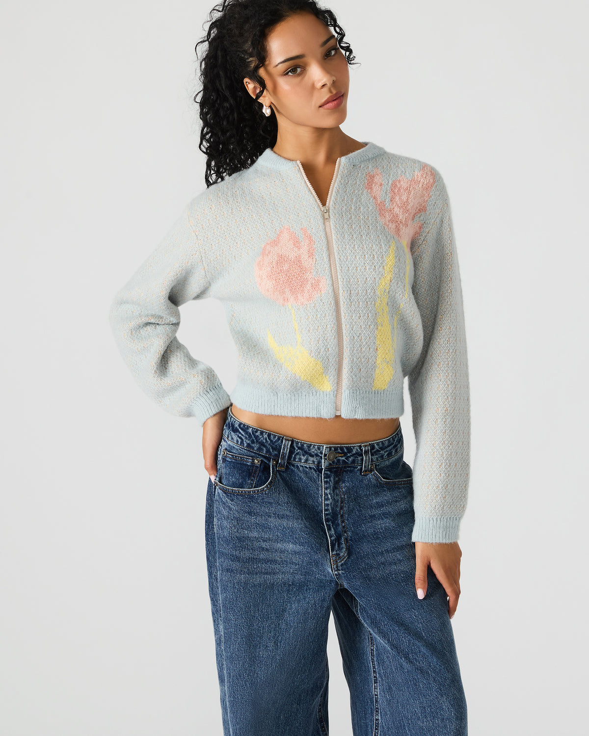JENA Multi Long-Sleeved Zip-Up Women's Sweater Jacket Steve Madden MULTI