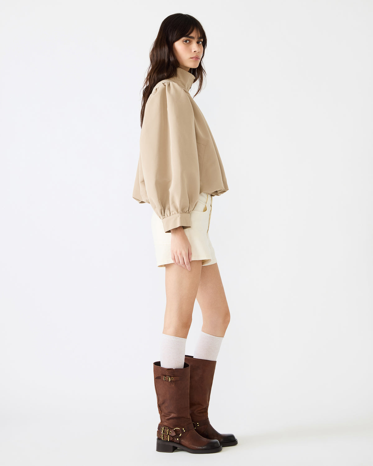 DEEDEE Tan Long-Sleeved Button-Up Collared Women's Jacket Steve Madden TAN