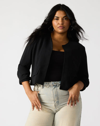SERENEA Black Women's Long-Sleeved Open-Front Blazer Steve Madden BLACK
