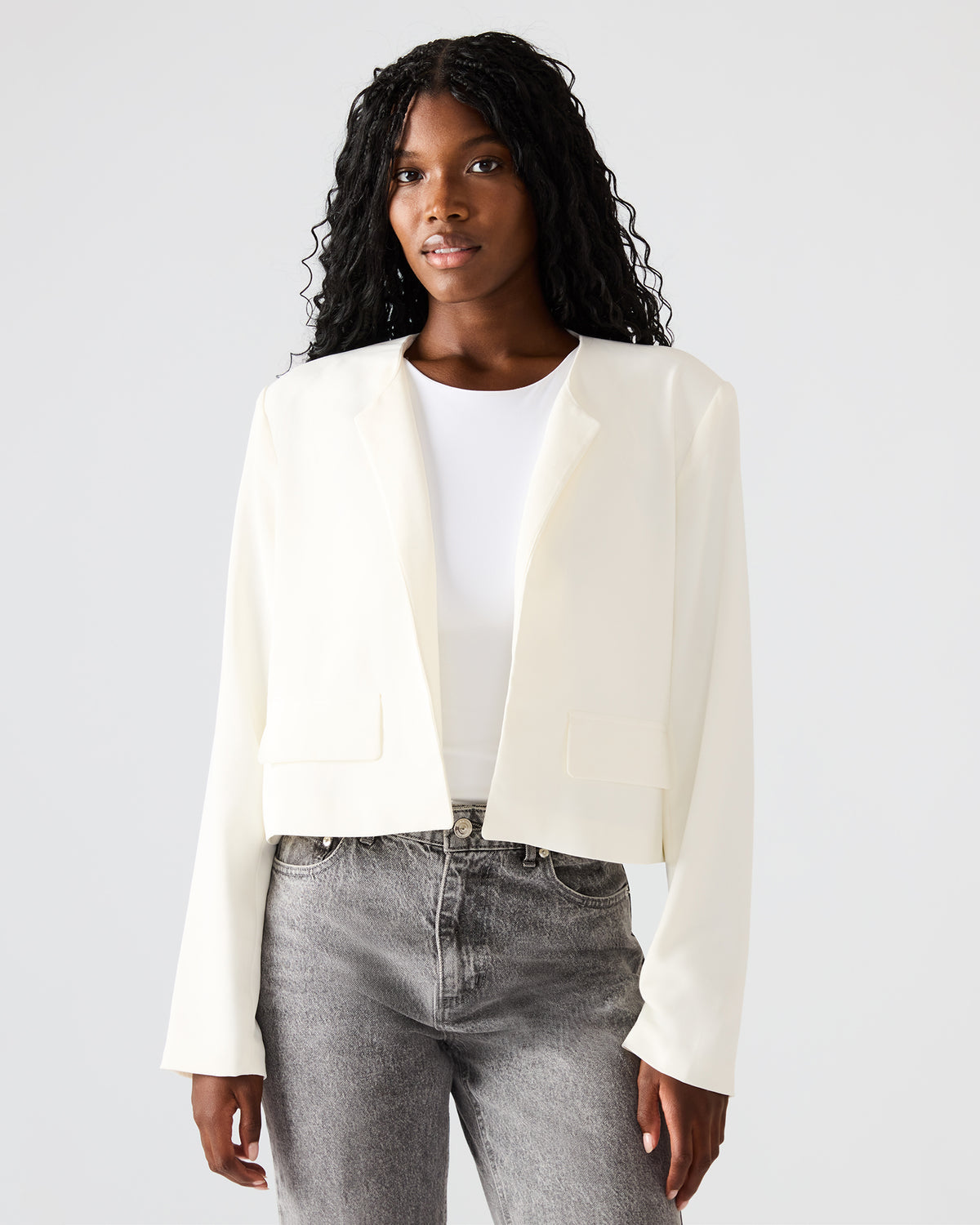 SERENEA White Women's Long-Sleeved Open-Front Blazer Steve Madden WHITE