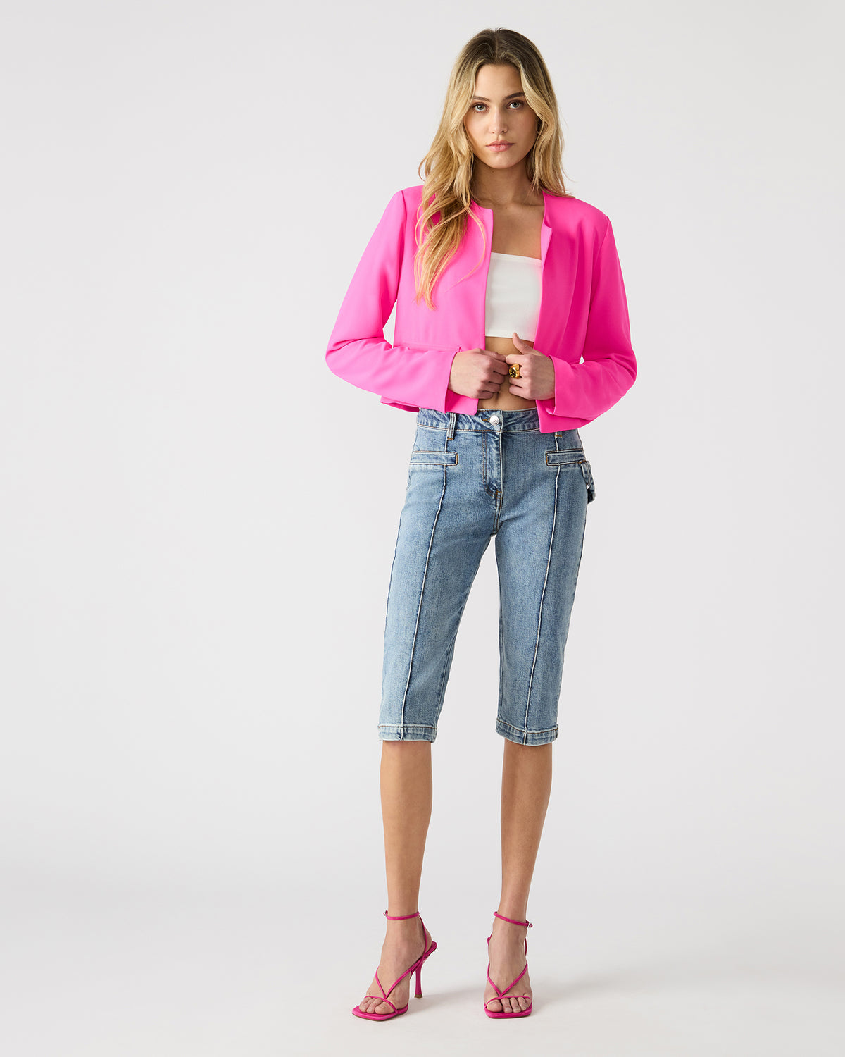 SERENEA Hot Pink Women's Long-Sleeved Open-Front Blazer Steve Madden HOT PINK