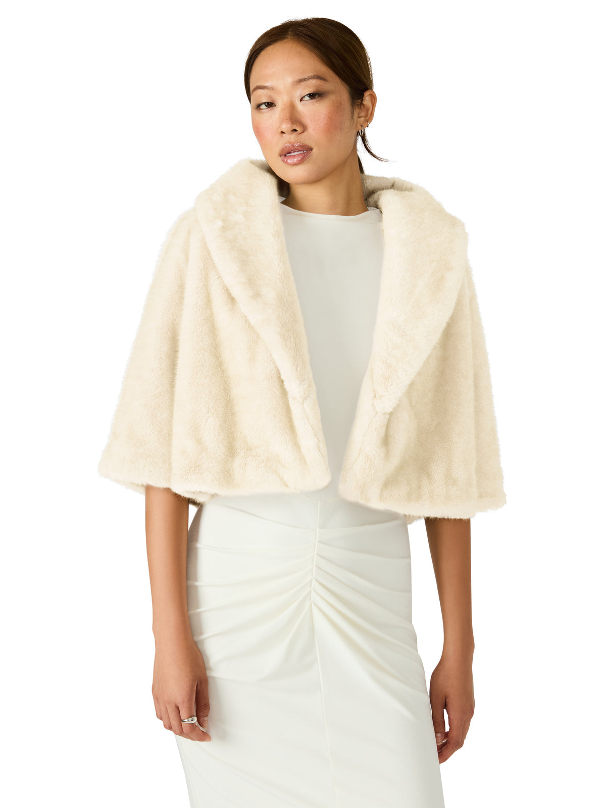 HESTIA Cream Faux Fur Cropped Collared Neckline Women's Coat Steve Madden CREAM
