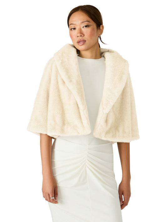 HESTIA Cream Faux Fur Cropped Collared Neckline Women's Coat Steve Madden CREAM