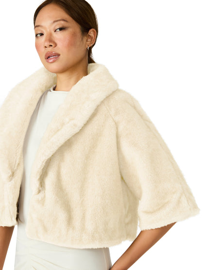 HESTIA Cream Faux Fur Cropped Collared Neckline Women's Coat Steve Madden CREAM