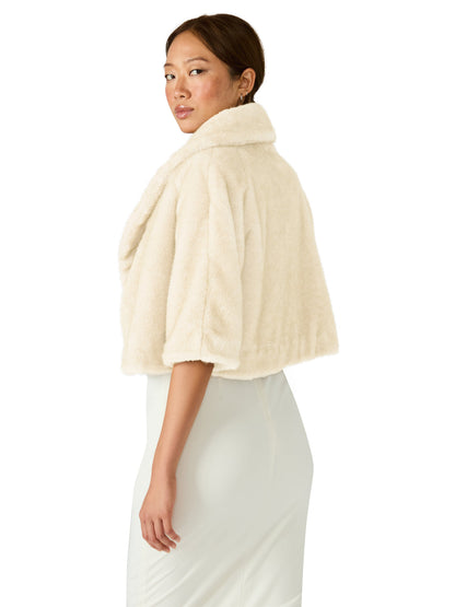 HESTIA Cream Faux Fur Cropped Collared Neckline Women's Coat Steve Madden CREAM