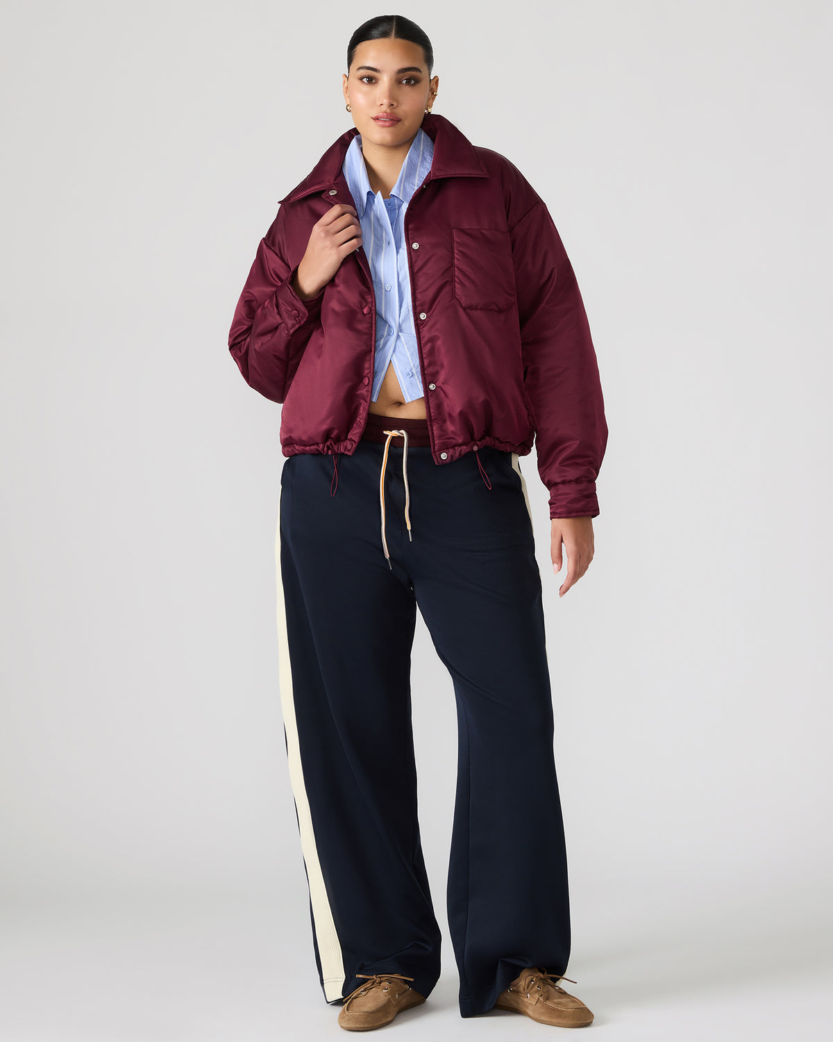 SELMA Wine Long-Sleeved Puffer Button-Up Women's Jacket Steve Madden WINE