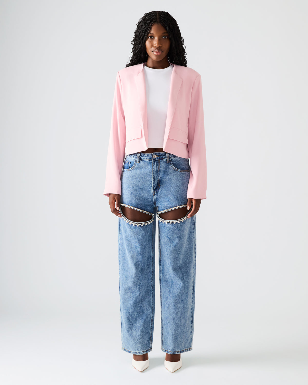 SERENEA Powder Puff Women's Long-Sleeved Open-Front Blazer Steve Madden POWDER PUFF