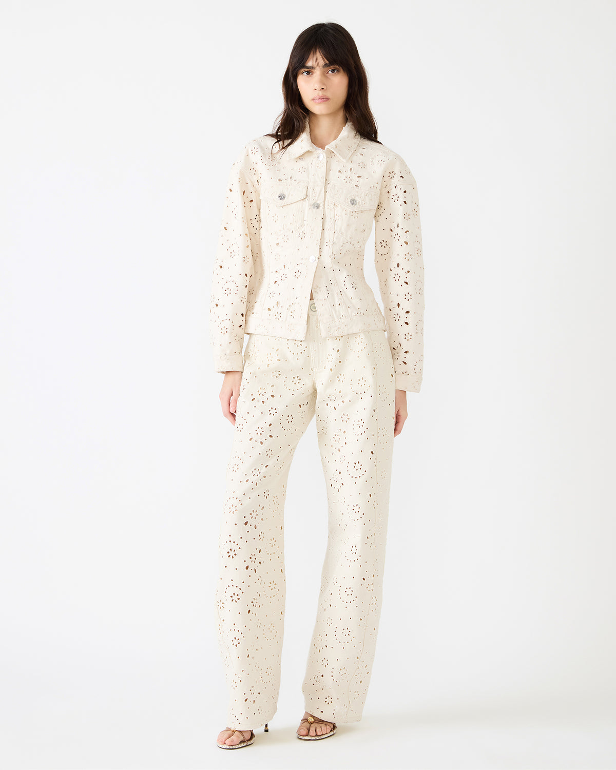 HENRIETTA Sea Mist Long-Sleeved Button-Up Eyelet Women's Jacket Steve Madden SEA MIST