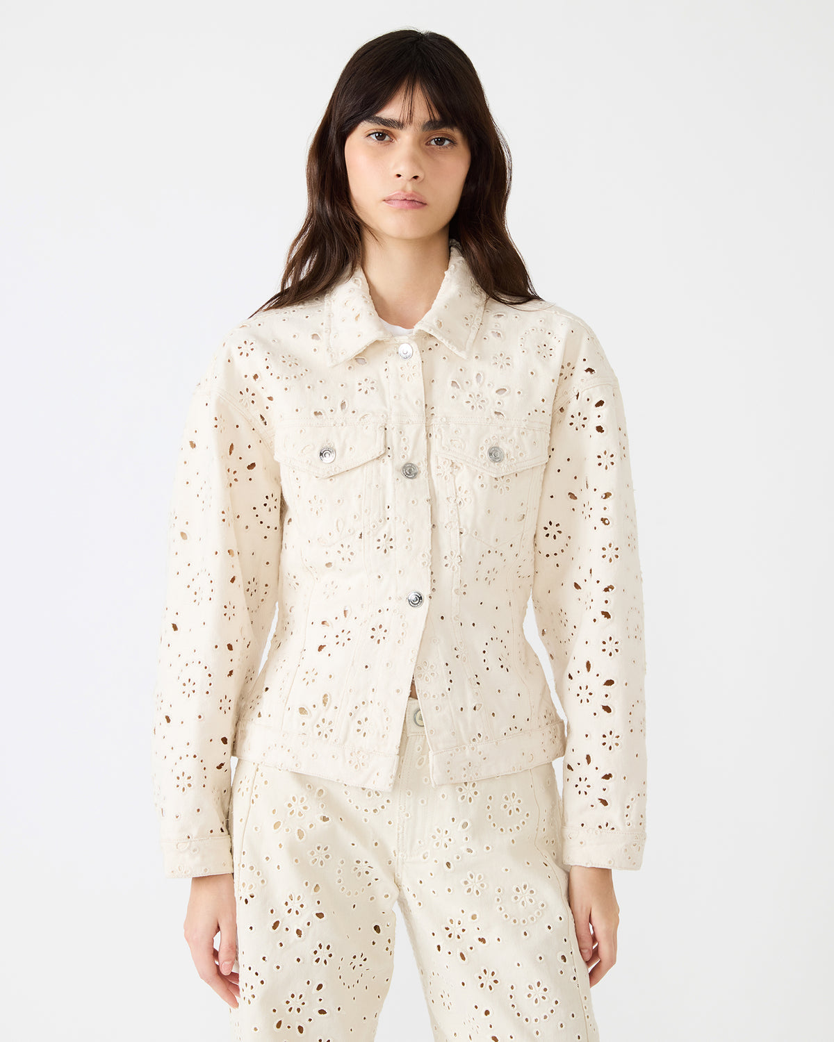 HENRIETTA Sea Mist Long-Sleeved Button-Up Eyelet Women's Jacket Steve Madden SEA MIST